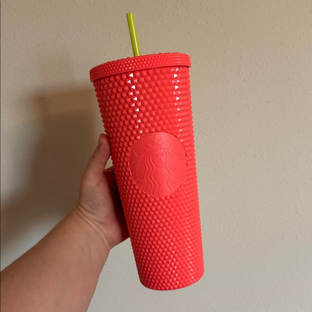 Starbucks Vibrant Pink Studded Tumbler with Green Straw - Never Used!!! 🩷💚